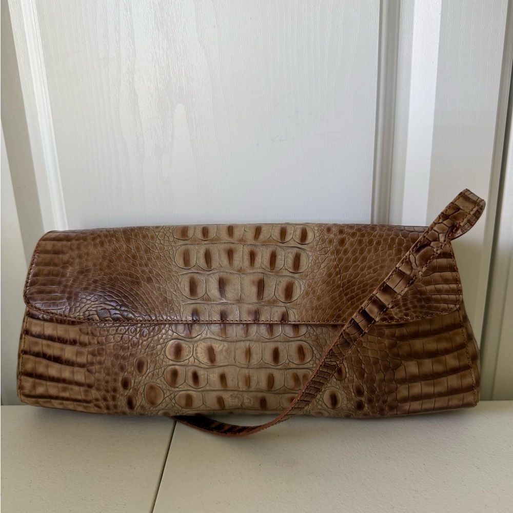 New - Brahmin Tan Crocodile Embossed Leather Handbag